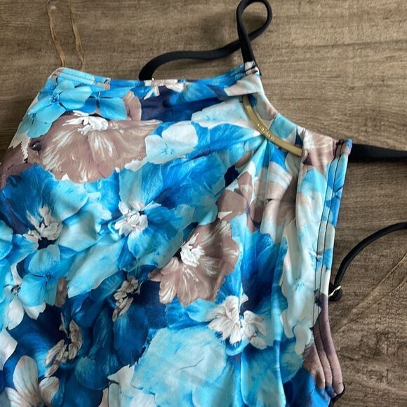 Calvin Klein Women's Solid High Neck Pleated One Piece Swimsuit - Picture 3 of 4